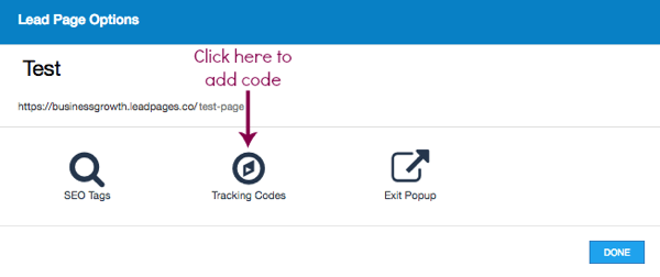 Click Tracking Codes in Leadpages.