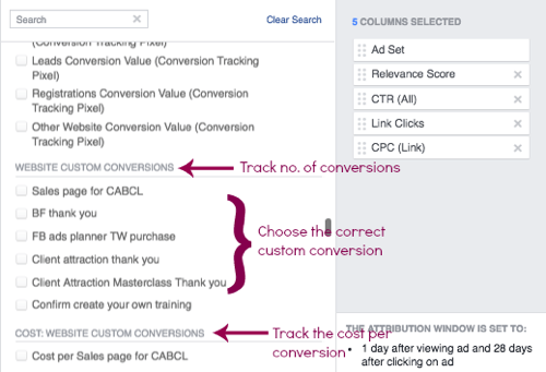 Create a custom Facebook ads results table.