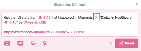 A lightning bolt icon in a tweet signifies a Twitter moment.