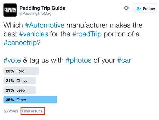 Tweet the final results of your Twitter poll.