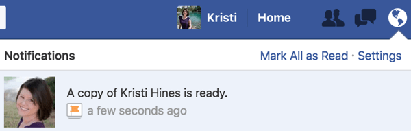 You'll receive a notification when your Facebook page archive is ready.