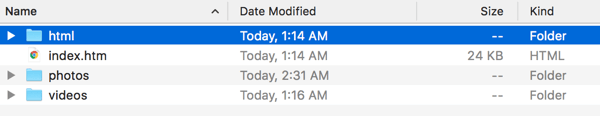 Your Facebook profile archive will contain three subfolders.