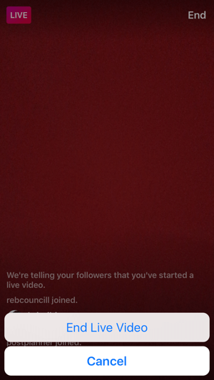 Tap the End button to end your Instagram Live broadcast.