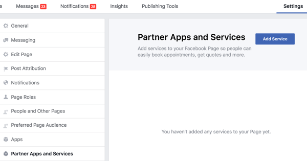 Click Partner Apps and Services in your Facebook page Settings.