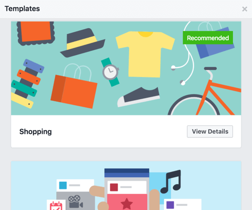 Look through your Facebook page's template options.