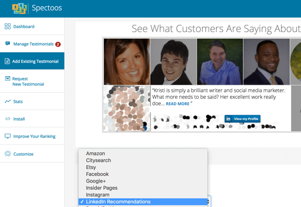 Spectoos makes it easy to display testimonials from various social media channels and other sources.