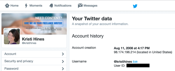Find your user ID in your Twitter settings.