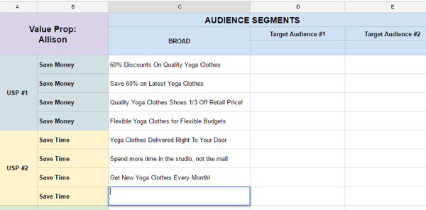 Build a brand persona and value proposition grid.