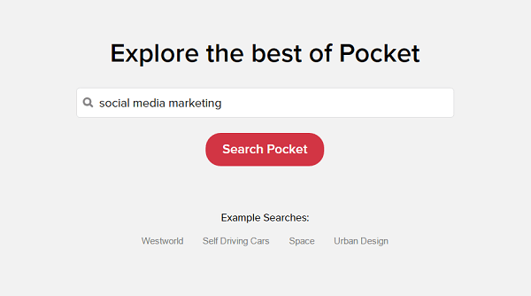 Pocket explore suggests content based on your interests.