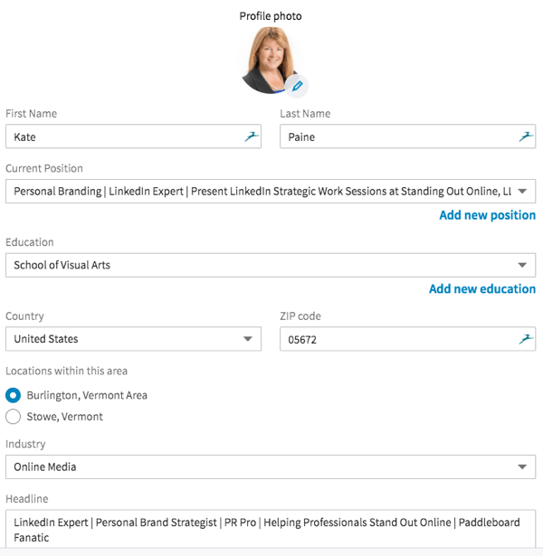 The new LinkedIn interface makes it easy to update information in your LinkedIn intro section.