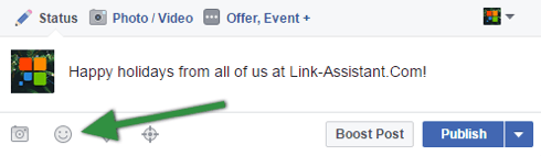 Click the smiley face icon to add an emoji in your Facebook update.