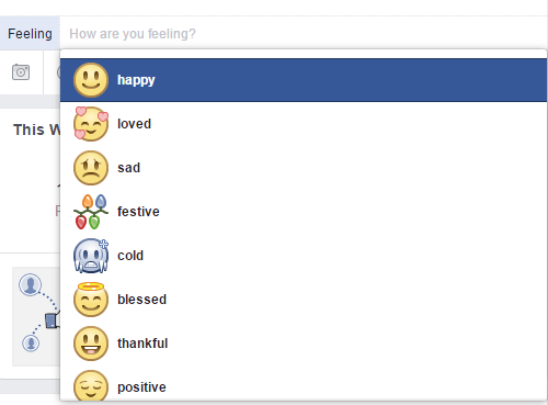 Wählen Sie ein Emoji aus, das die Emotionen widerspiegelt, die Sie auf Facebook ausdrücken möchten.
