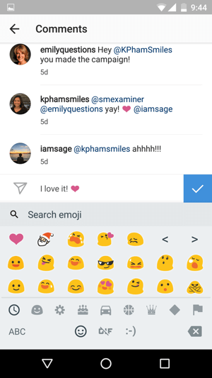 It's easy to add an emoji to an Instagram comment.