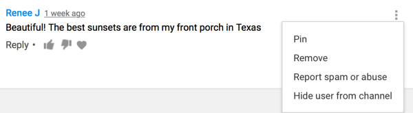 You can moderate individual YouTube comments directly from the comment on the video itself.