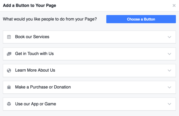 Add a call to action to your Facebook business page.