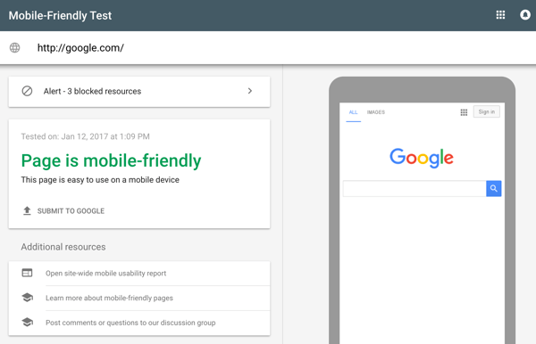 Also test how mobile-friendly your site is.