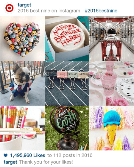 Here's an example of Target's top nine Instagram posts in 2016.