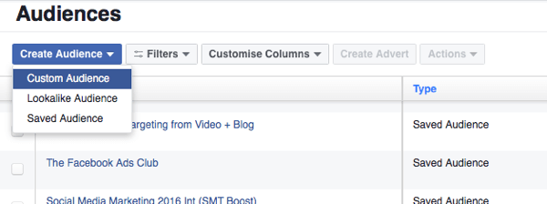 From the Create Audience drop-down menu, select Custom Audience.