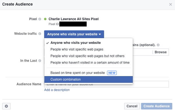 Select Custom Combination from the Website Traffic drop-down menu.
