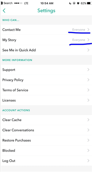 Change your Snapchat settings so anyone can contact you.