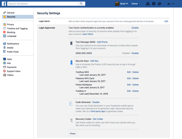 Facebook users can now register a physical security key to protect their Facebook account.