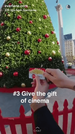 Everlane's Snapchat story showed a brand ambassador handing out a movie gift card.