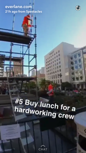 In their Snapchat story, Everlane handed out free lunch to show the human side of the business.