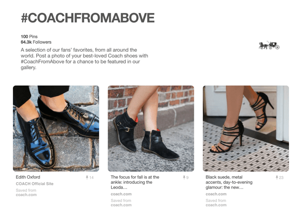 Coach shares fan images on their #COACHFROMABOVE Pinterest board.