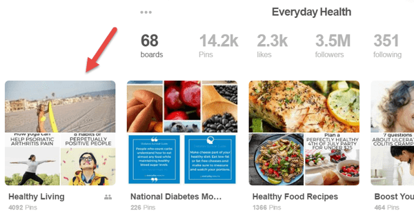 Place your focal Pinterest board in the top boards row.