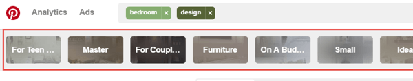 Pinterest provides search suggestions, too.