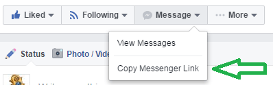 Find the link for the Messenger of your Facebook page.