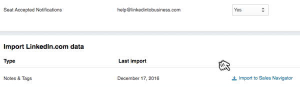 Scroll down the Settings page and click the link to import your connections to LinkedIn Sales Navigator.