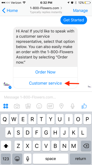 1-800-Flowers gives customers the option to connect with a live agent, who can offer personalized help.