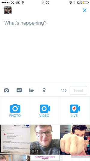 Compose a new tweet and tap the Live icon.