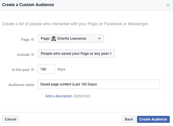 Create a custom audience of people who have saved your Facebook page or post.