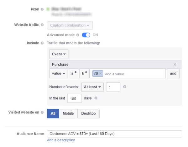 You can create a Facebook custom audience of customers with a higher AOV.