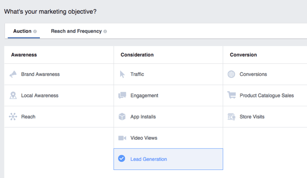 Choose the Lead Generation objective at the campaign level.