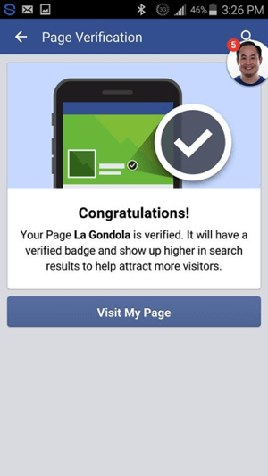 You should see a message that your Facebook page has been verified.