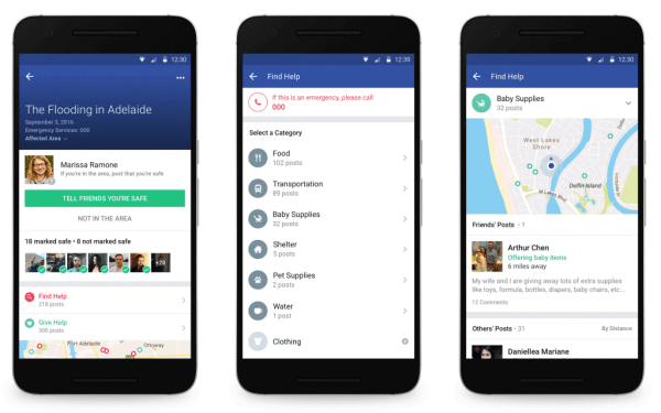  Facebook Community Help allows people to find and give help such as food, shelter and transportation and connect with one another after a crisis or natural disaster.