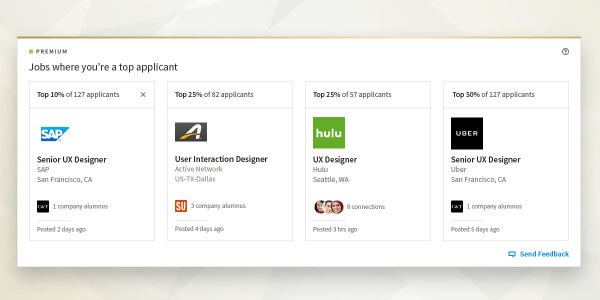 LinkedIn Premium members can now access a multitude of exclusive data insights such as job listings where you might be a top applicant. 