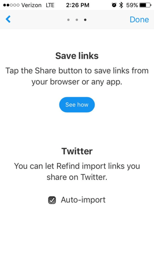 Select the check box to import the links you've shared on Twitter.