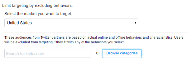 Limit the audience for your Twitter ad by excluding buying behaviors.