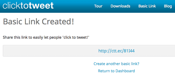 Insert the shortened link from Click to Tweet to create a clickable tweet that makes your content easy to share.