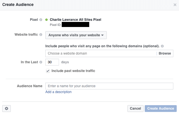 Create a website custom audience to retarget website visitors with Facebook ads.