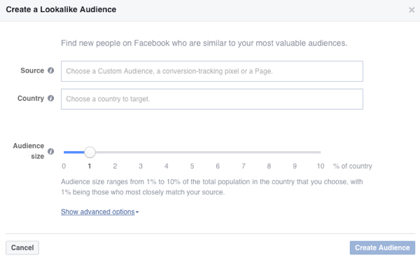 Create a Facebook lookalike audience based on an existing audience.