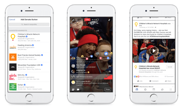 Facebook expands charitable giving tools to personal users and Facebook Live.