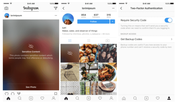 Instagram expands two-factor authentication to all users and begins blurring sensitive content.