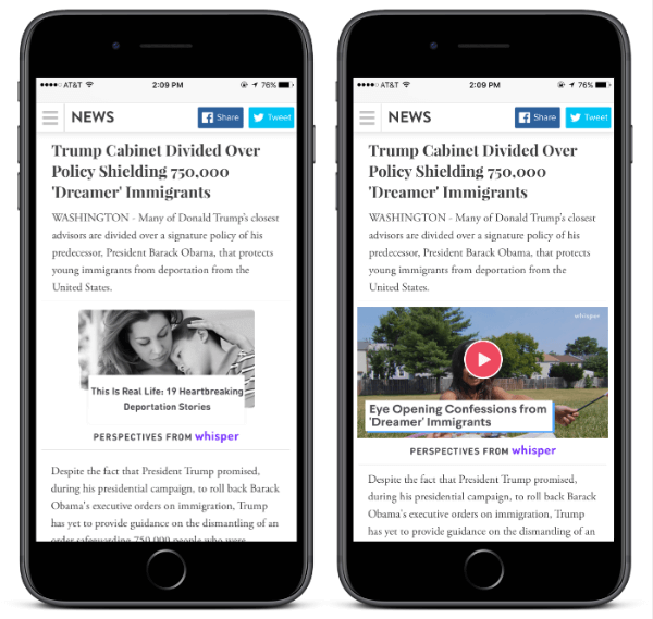 With Whisper's new Perspectives widget, any publisher can add to an article to provide their readers with contextually relevant perspectives from millions of Whisper users.