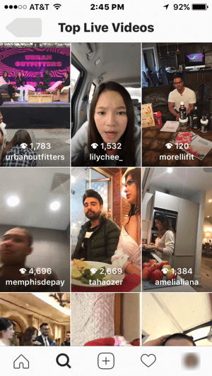 Instagram's top live videos are highlighted on the Explore tab.