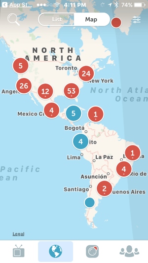 Die Karte von Periscope erleichtert es den Zuschauern, Live-Streams auf der ganzen Welt zu finden.